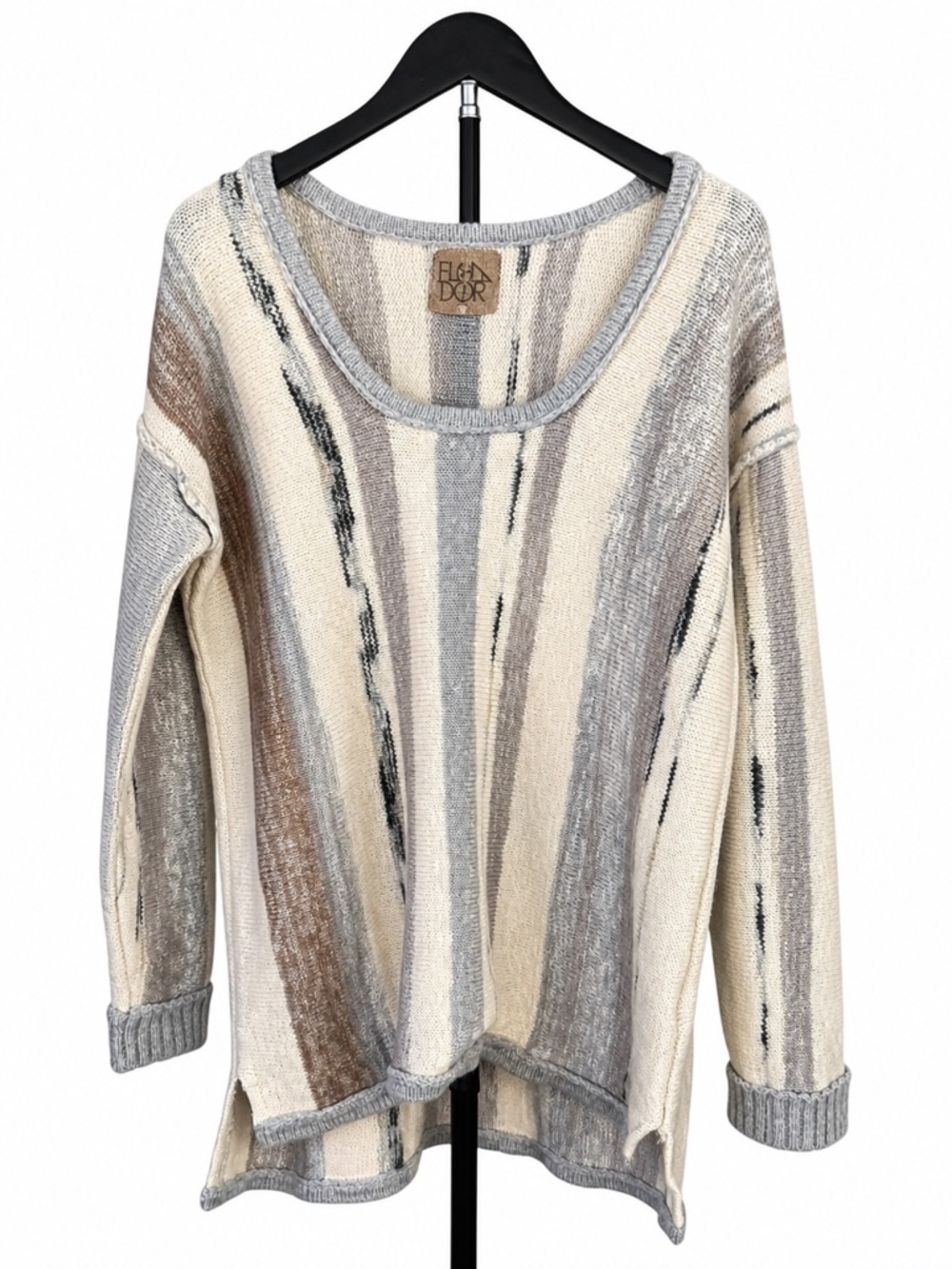 Chaser Oversized Knit Sweater Neutral Stripe Slouchy‎ Cozy Top M